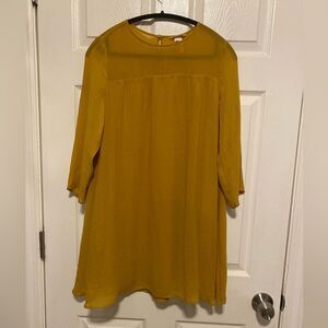 H & M long sleeves flare knee length mustard dress size 8